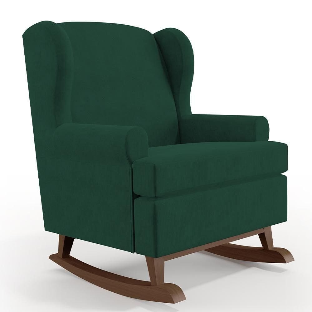 Poltrona Malu Base De Madeira P02 Suede Verde Musgo