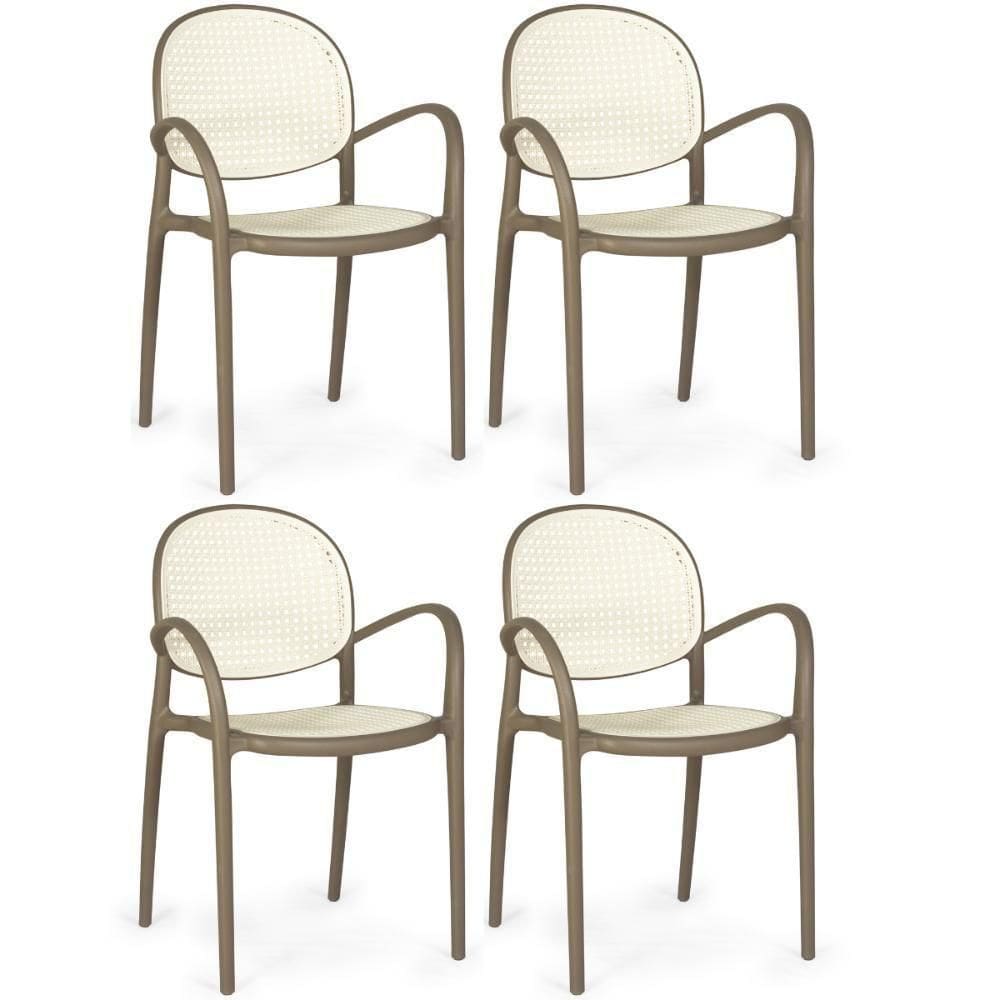 Kit 4 Cadeiras De Jantar Roma Com Braço Para Sala E Cozinha - Branco-cinza Escuro