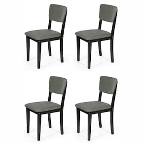 Conjunto 4 Cadeiras De Jantar Estofada Em Madeira Maciça Ella Preto/cinza