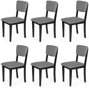 Conjunto 6 Cadeiras De Jantar Estofada Em Madeira Maciça Ella Preto/cinza Escuro