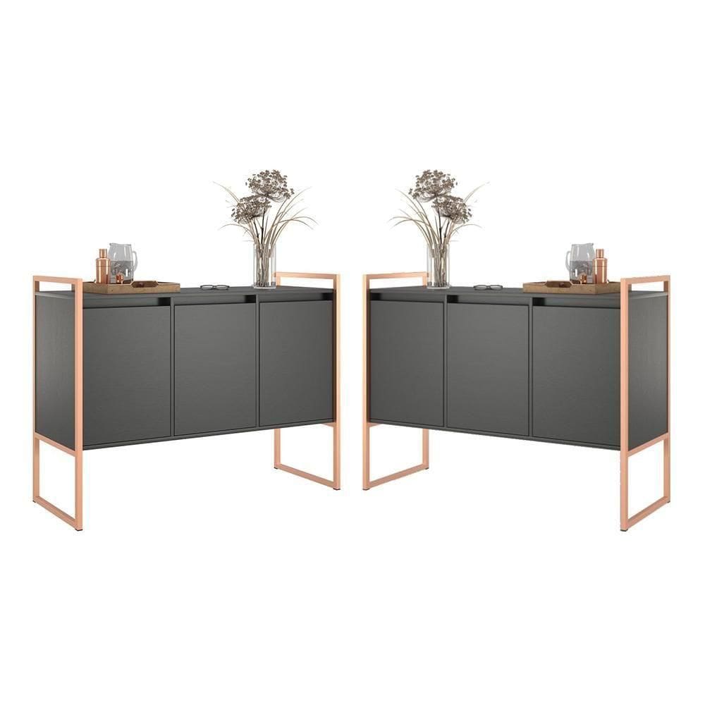 Buffet 3 pts Rouxe Conj2 Unidades - Preto Cobre Preto Cobre