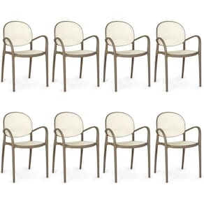 Kit 8 Cadeiras De Jantar Roma Com Braço Para Sala E Cozinha - Branco/cinza Escuro