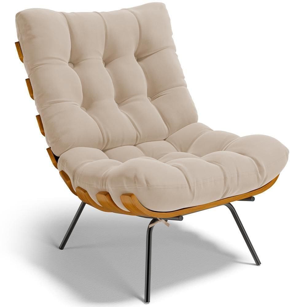 Poltrona Decorativa Costela L02 Suede Bege - Lyam Decor