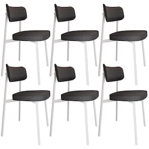 Kit 06 Cadeiras Estofada Para Sala De Jantar Astrid Branco C01 Linho Preto - Lyam Decor