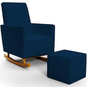 Poltrona De Amamentação Com Balanço E Puff Ravena W01 Suede Azul Marinho - Lyam Decor