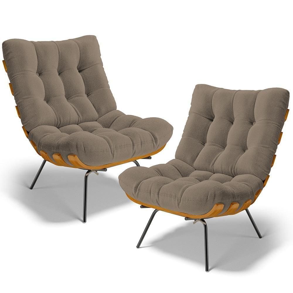Kit 2 Poltronas Decorativas Costela L02 Bouclê Bege - Lyam Decor