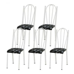 Kit 05 Cadeiras Tubular Branca 021 Assento Preto Florido Branca Preto Florido