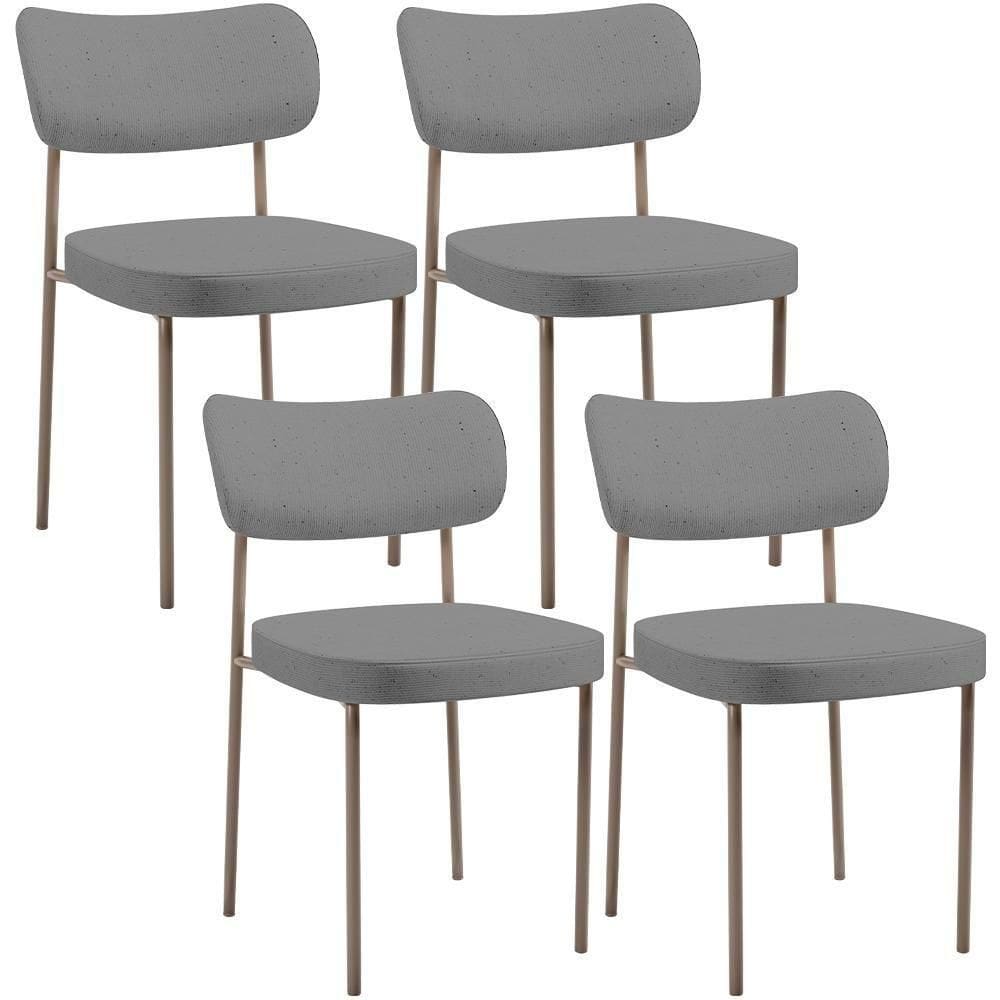 Kit 04 Cadeiras Decorativa Estofada Para Sala De Jantar Melina Base Arena L02 Linho Cinza Escuro - Lyam Decor