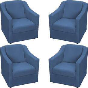 Kit 4 Poltronas Mila Pé De Plástico Cromado - Azul-marinho Suede