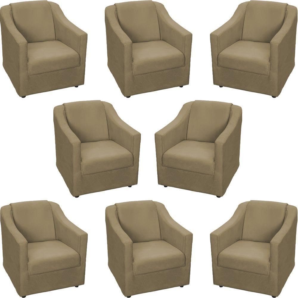 Kit 8 Poltronas Mila Pé De Plástico Cromado - Nude Suede