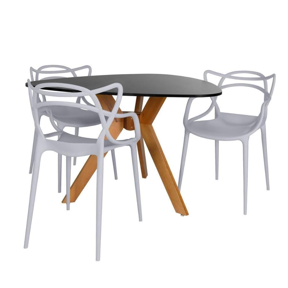 Conjunto Mesa De Jantar Orgânica Nina 120cm Preta Com 3 Cadeiras Allegra - Cinza