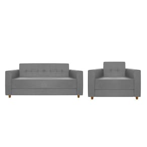 Kit Sofá 2 Lugares E Poltrona Denver Suede - Cor Cinza