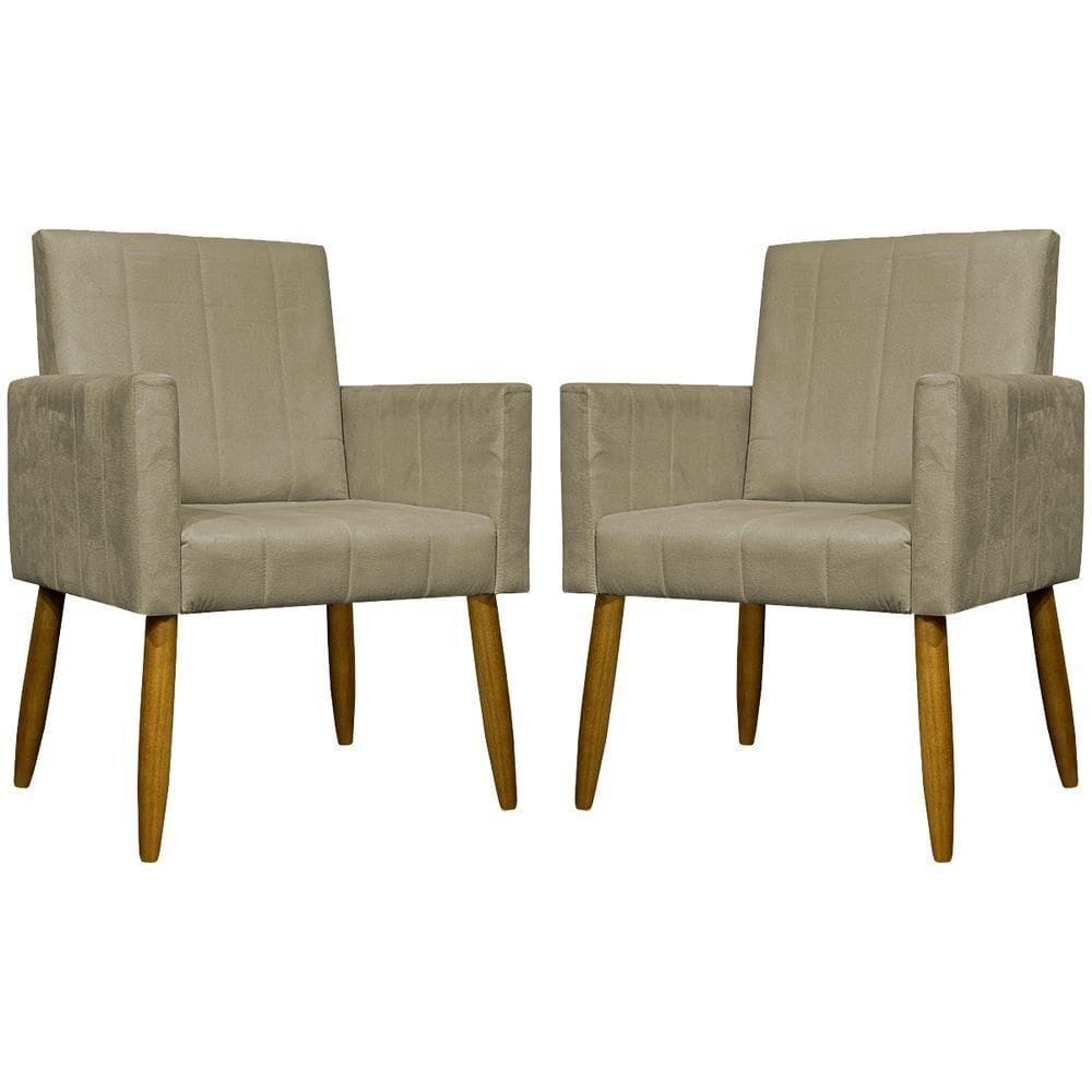 Kit 2 Poltronas Decorativas Mari Suede Pé Palito - Nude Suede