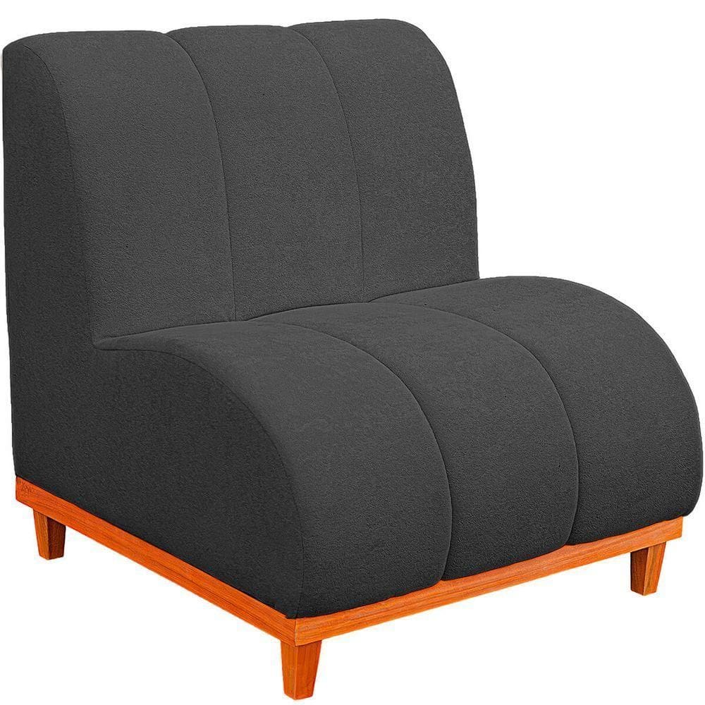 Namoradeira Marselha Base De Madeira Para Sala Hotel Tecido Boucle Cor Cinza Chumbo