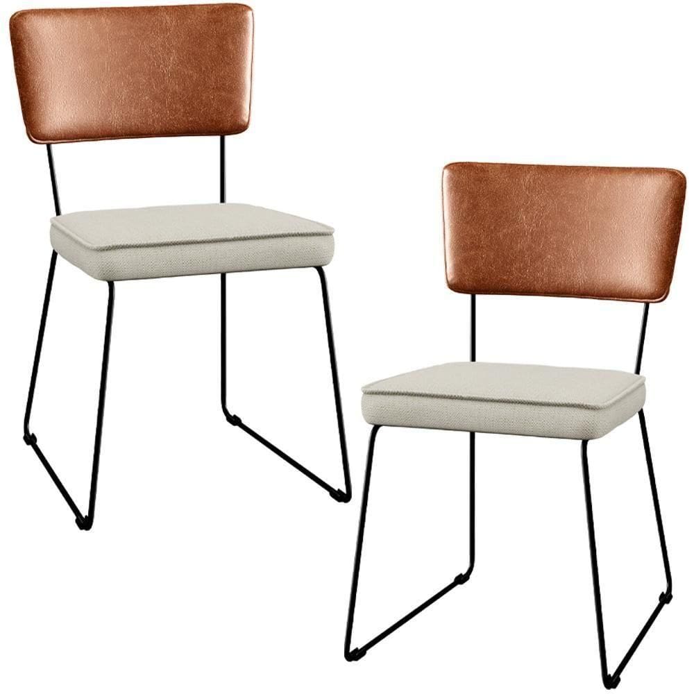 Kit 02 Cadeiras L02 Couríssimo Camel Linho Champagne