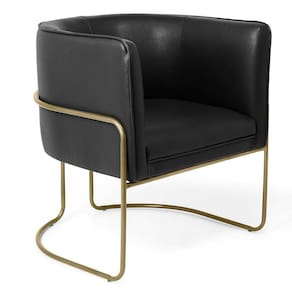 Poltrona Fixa Base De Aço Bronze Corano Preto Fosco B-97