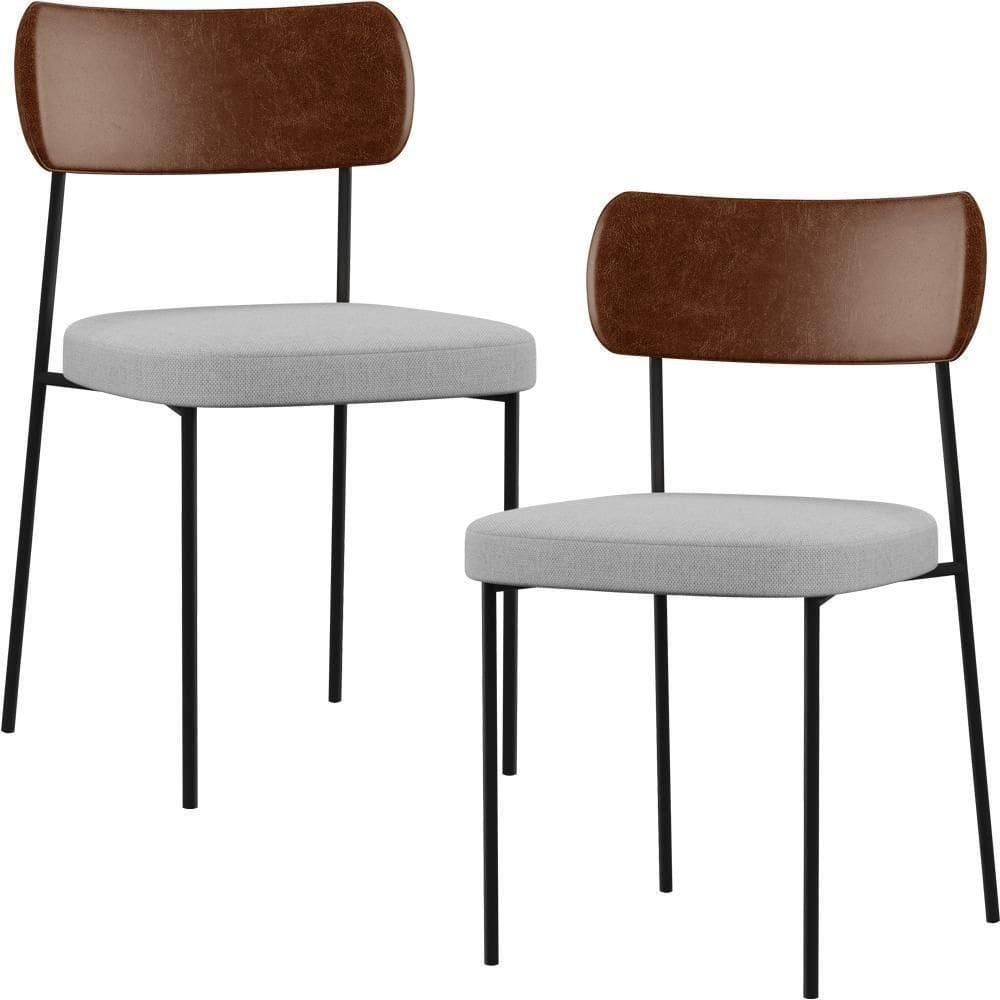 Kit 02 Cadeiras Sala De Jantar L02 Marrom Cinza