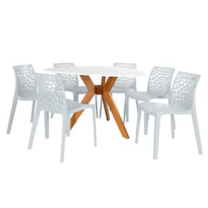Conjunto Mesa De Jantar Orgânica Nina 120cm Branca Com 6 Cadeiras Gruvyer - Cinza