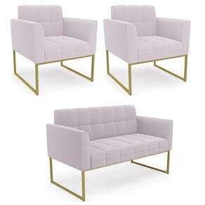 Namoradeira E 2 Poltronas Industrial Dourado Ana Bouclé Rosê - Ibiza