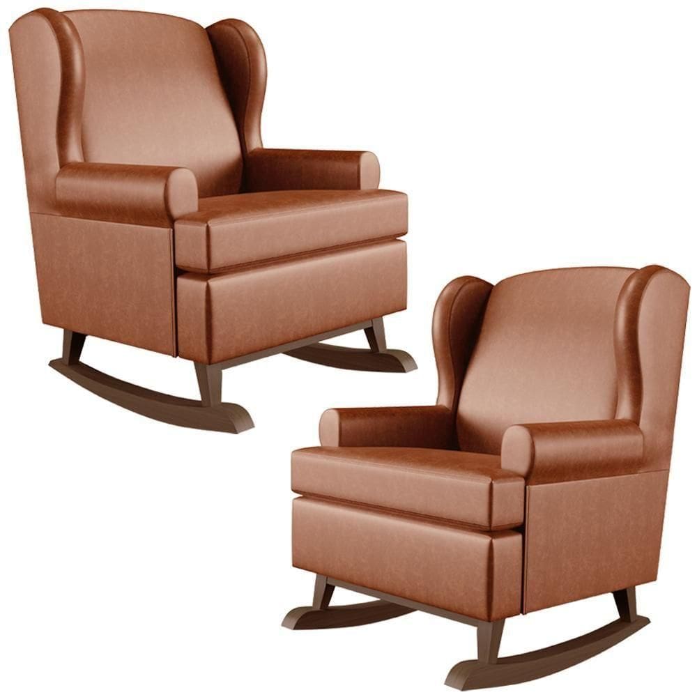 Kit 2 Poltronas Malu Base De Madeira P02 Couríssimo Camel