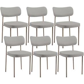 Kit 06 Cadeiras Estofadas Para Sala De Jantar Melina Base Arena L02 Linho Cinza - Lyam Decor