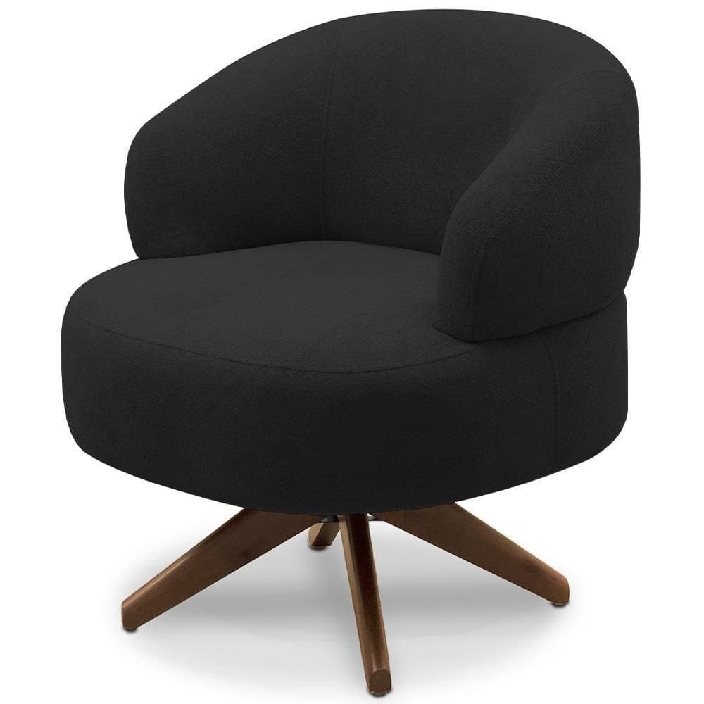 Poltrona Decorativa Giratória Sala De Estar Living Seven F04 Veludo Preto - Lyam Decor