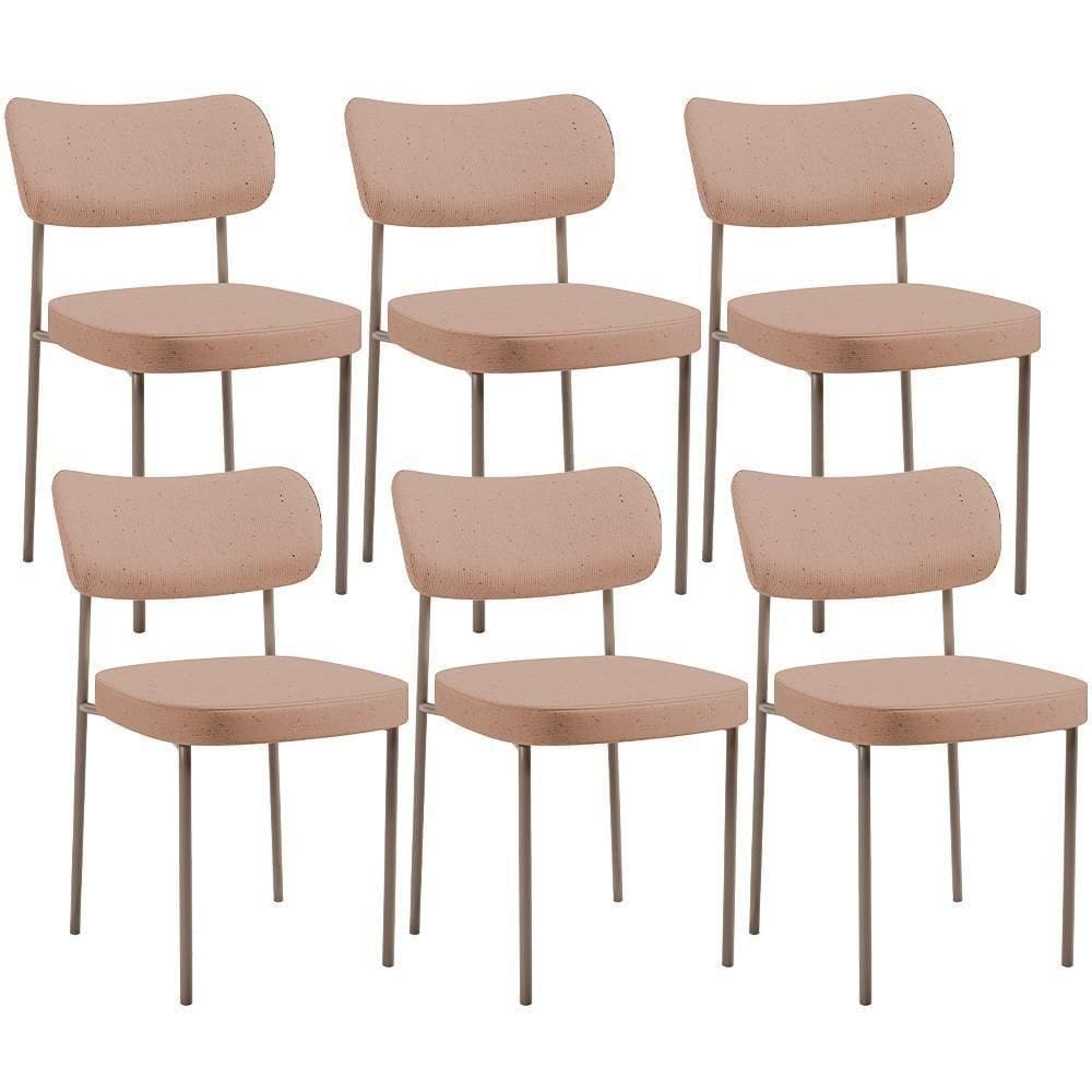 Kit 06 Cadeiras Estofadas Para Sala De Jantar Melina Base Arena L02 Linho Rosê - Lyam Decor