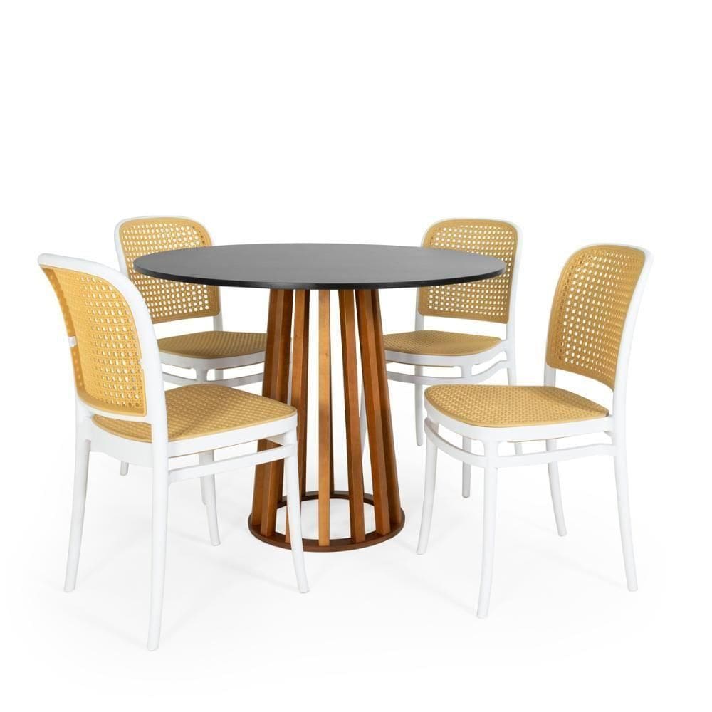 Conjunto Mesa De Jantar Redonda Talia Amadeirada Preta 100cm Com 4 Cadeiras Roma - Branco