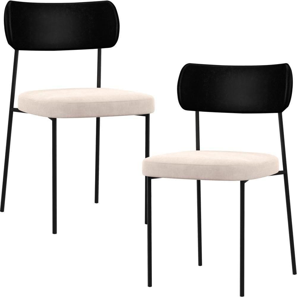 Kit 02 Cadeiras Sala De Jantar L02 Preto Suede Bege