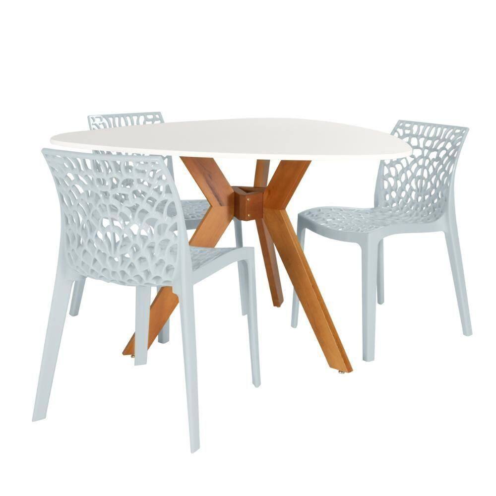 Conjunto Mesa De Jantar Orgânica Nina 120cm Branca Com 3 Cadeiras Gruvyer - Cinza