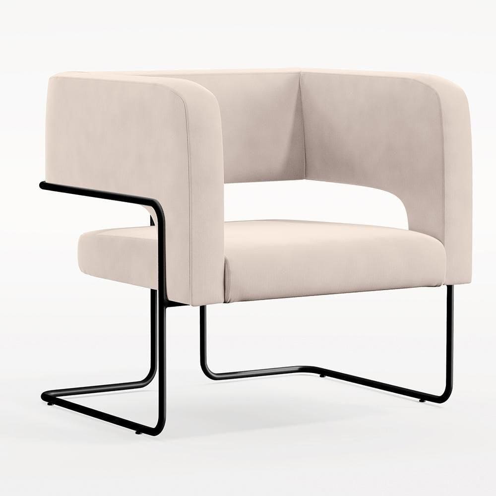 Poltrona Base De Aço Preto Veludo Bege C-309