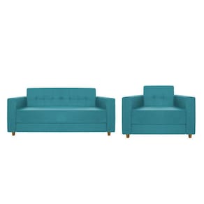 Kit Sofá 2 Lugares E Poltrona Denver Suede Cor Azul Turquesa