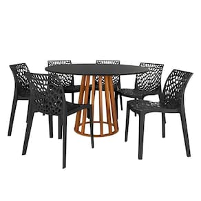 Conjunto Mesa De Jantar Redonda Talia Amadeirada Preta 120cm Com 6 Cadeiras Gruvyer - Preto