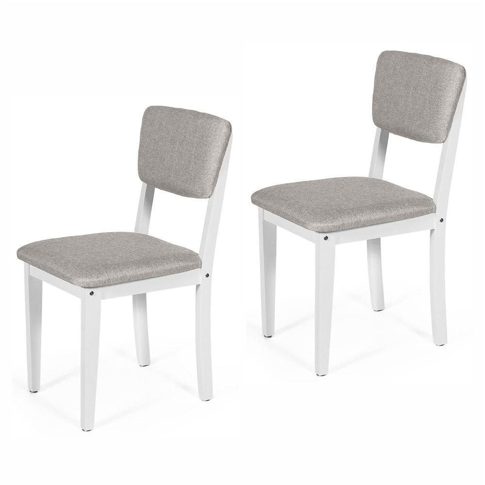 Conjunto 2 Cadeiras De Jantar Estofada Em Madeira Maciça Ella Branco/cinza Claro