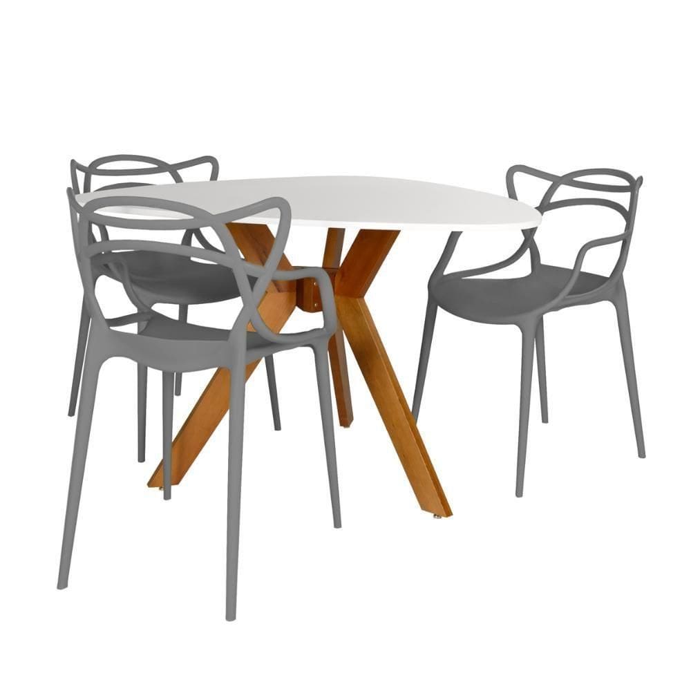 Conjunto Mesa De Jantar Orgânica Nina 120cm Branca Com 3 Cadeiras Allegra - Cinza Escuro