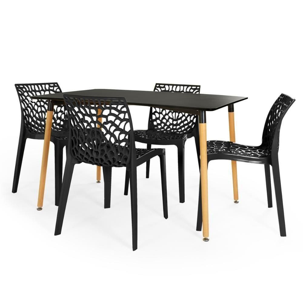 Conjunto Mesa De Jantar Retangular Eiffel Preta 120x80cm Com 4 Cadeiras Gruvyer - Preto