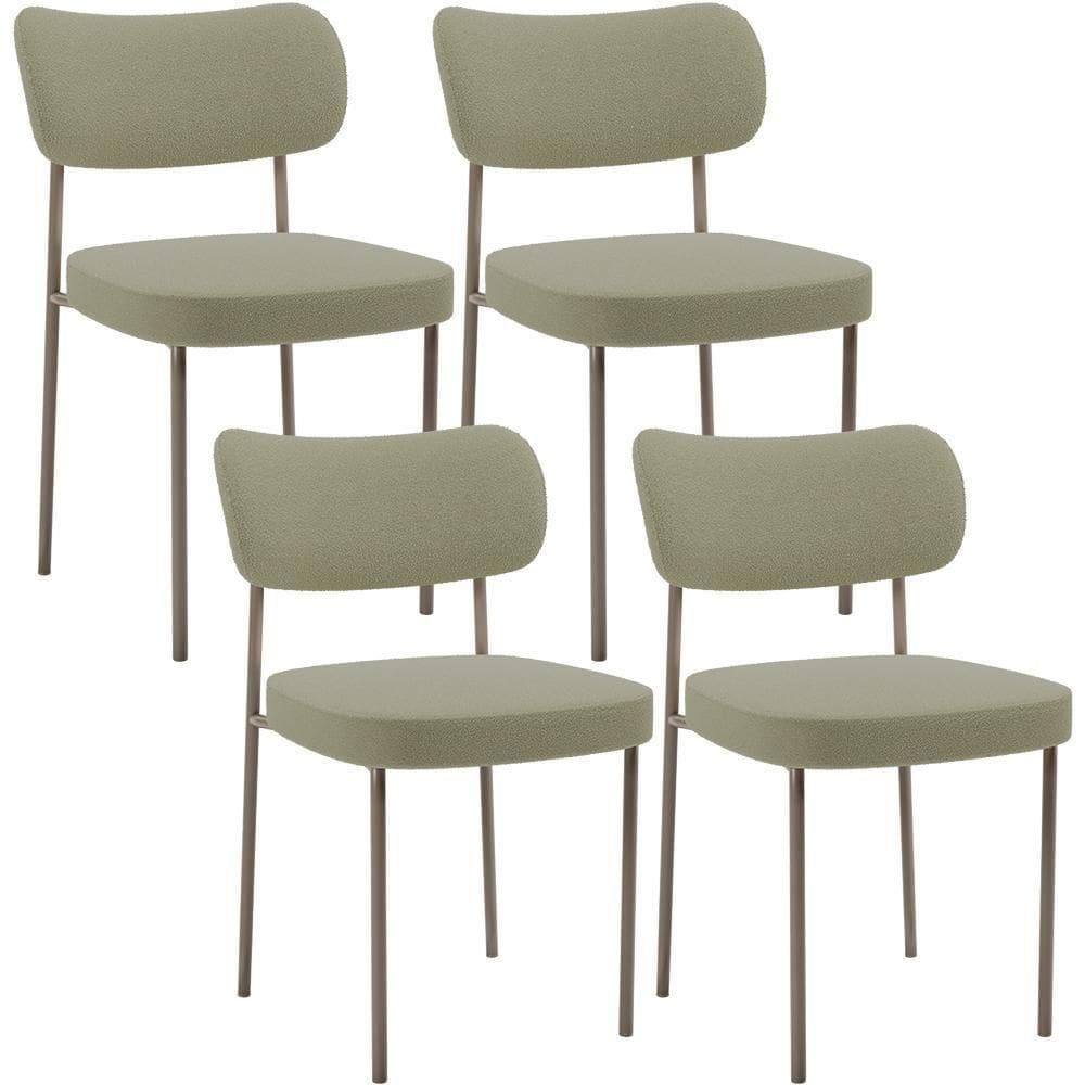 Kit 04 Cadeiras Decorativa Estofada Para Sala De Jantar Melina Base Arena L02 Bouclê Oliva - Lyam Decor