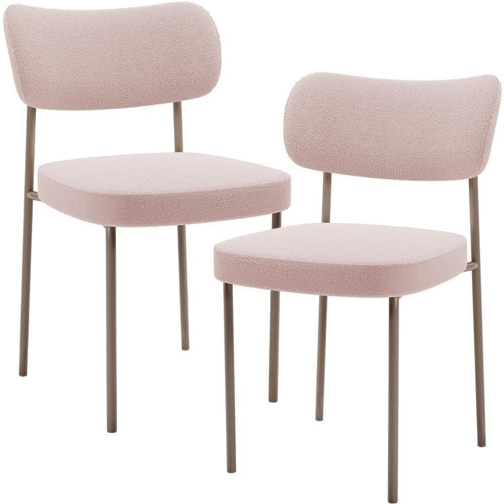 Kit 02 Cadeiras Para Sala De Jantar Melina Base Arena L02 Bouclê Rosê - Lyam Decor