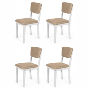 Conjunto 4 Cadeiras De Jantar Estofada Em Madeira Maciça Ella Branco/bege