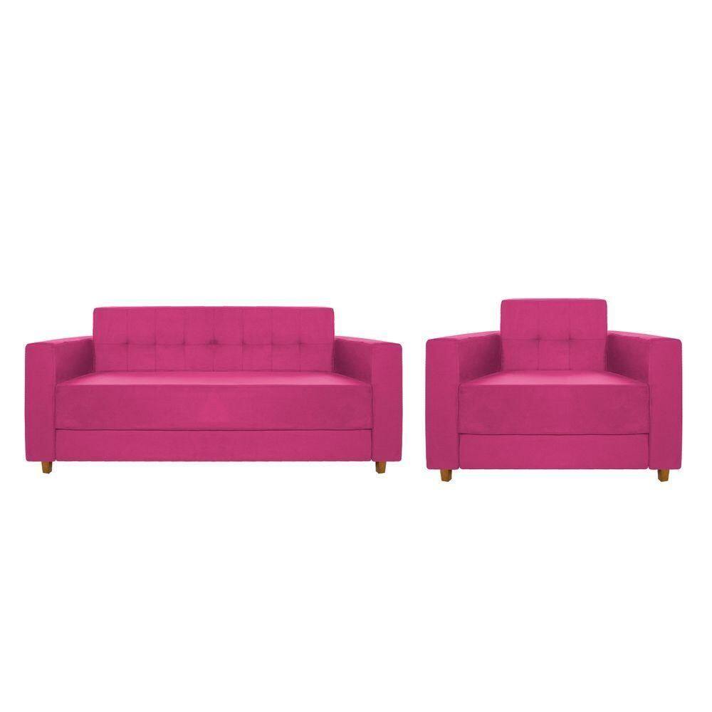 Kit Sofá 2 Lugares E Poltrona Denver Suede - Cor Pink