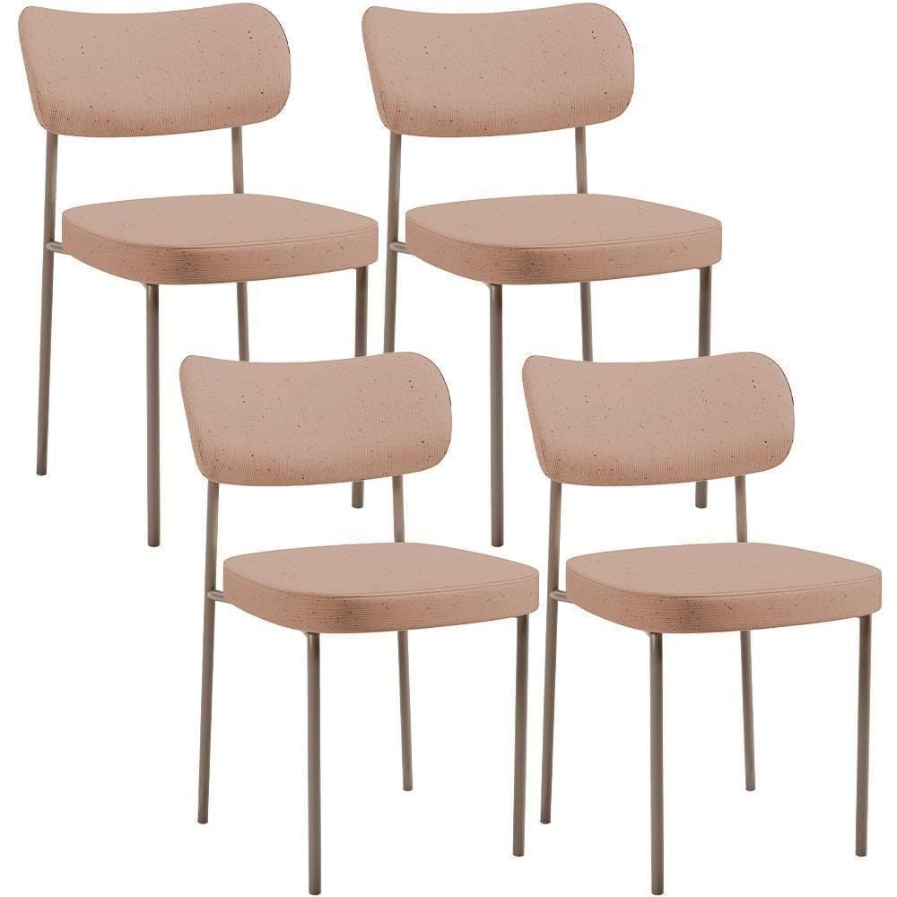 Kit 04 Cadeiras Decorativa Estofada Para Sala De Jantar Melina Base Arena L02 Linho Rosê - Lyam Decor