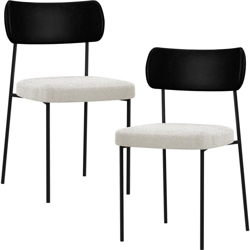 Kit 02 Cadeiras Sala De Jantar L02 Preto Bouclê Creme