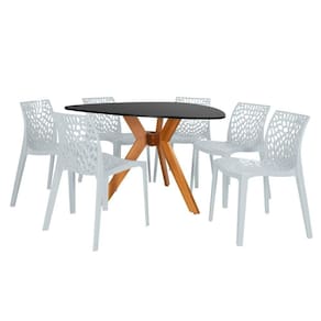 Conjunto Mesa De Jantar Orgânica Nina 120cm Preta Com 6 Cadeiras Gruvyer - Cinza