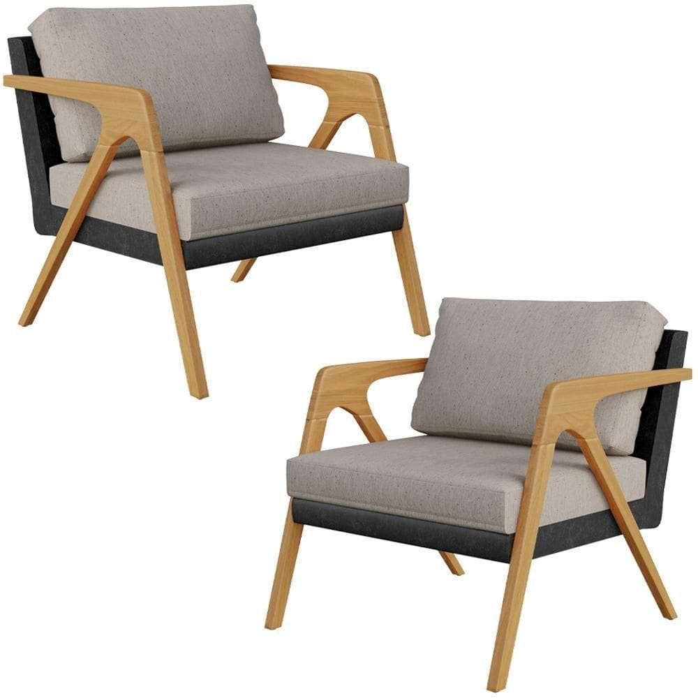 Kit 02 Poltronas L02 Couríssimo Preto Linho Bege