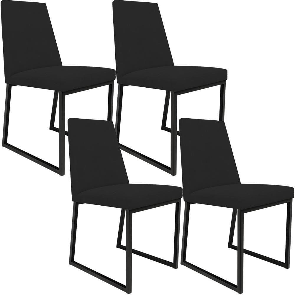 Kit 04 Cadeiras Sala De Jantar Preto L02 Suede Preto