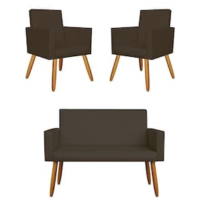 Kit Namoradeira + 02 Poltronas Courino Marrom