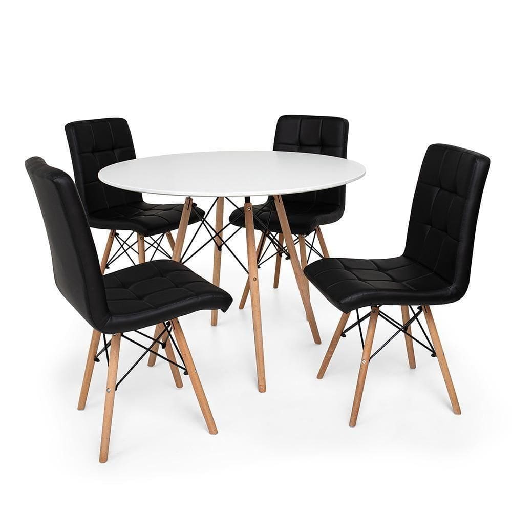 Kit Mesa Jantar Eiffel 90cm Branca + 04 Cadeiras Gomos - Preta