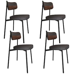 Kit 04 Cadeiras Estofada Para Sala De Jantar Astrid Preto C01 Linho Preto Courino Whisky - Lyam Decor