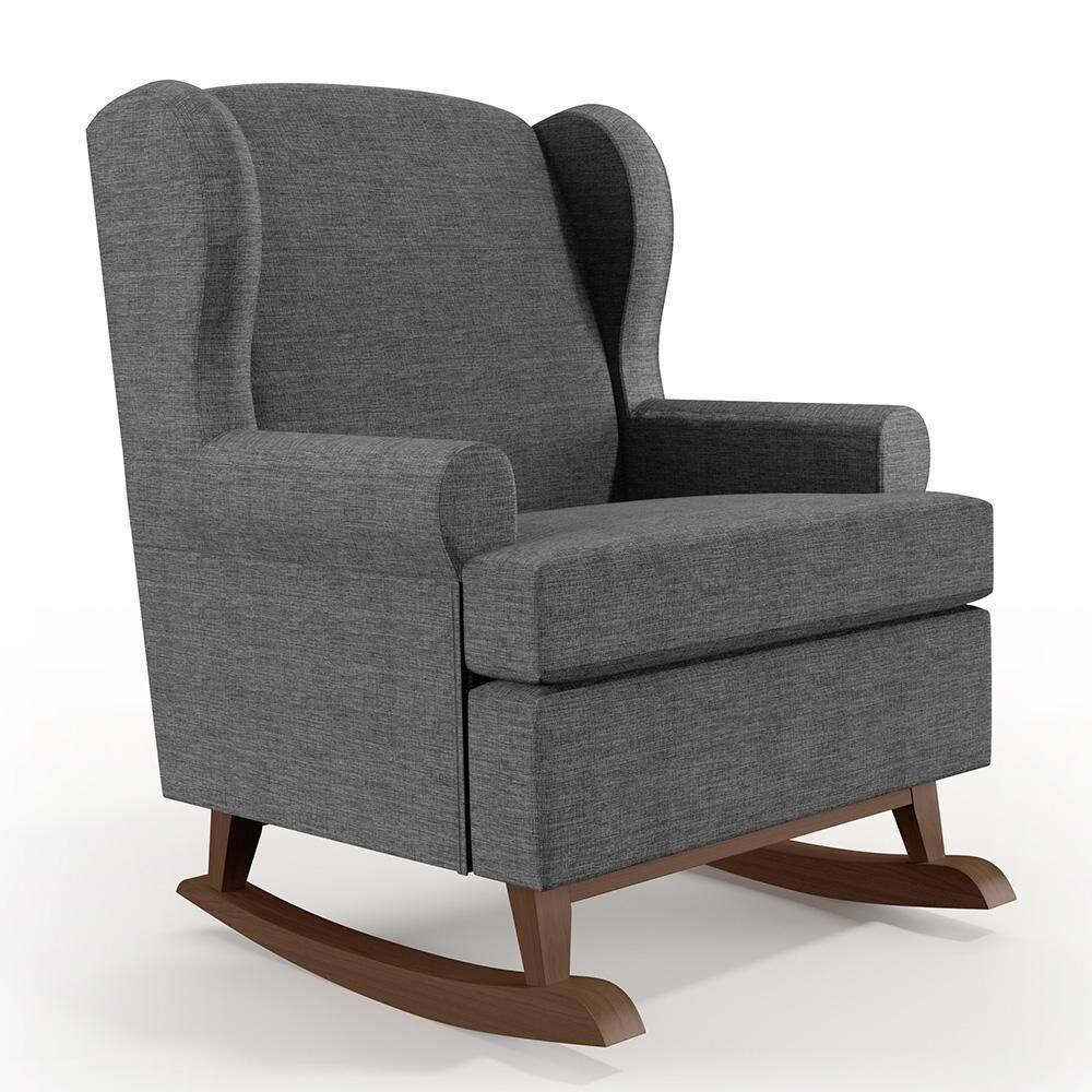 Poltrona Malu Base De Madeira P02 Linho Cinza Escuro