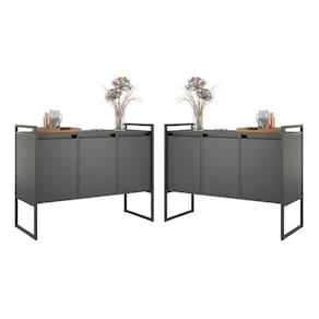 Armario Industrial 3 Portas Preto Conjunto 2 Peças